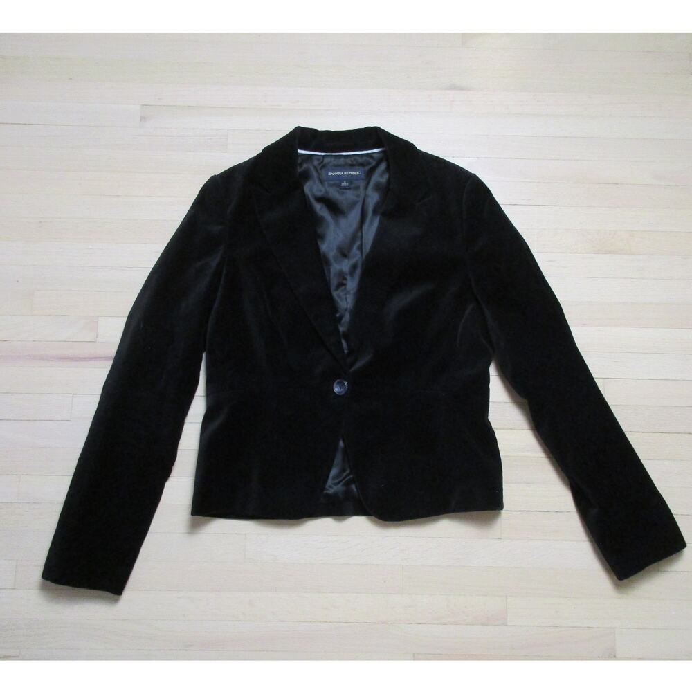 Banana Republic Womens Velvet Blazer 6 Black 100% Cotton Single Breast